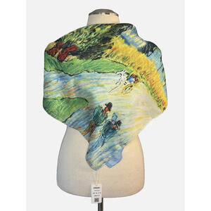 Vimate Silk Scarf Shawl Wrap Van Gogh Road with Cyprus and Star 33" Sq NWT